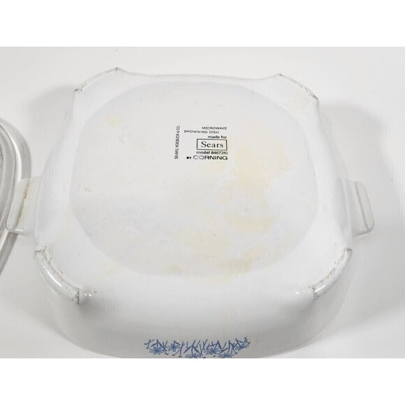 Corning Sears BLUE DAISY Microwave Browning Dish 8"x 8"x2" 8467310 w/Lid - Picture 4 of 4